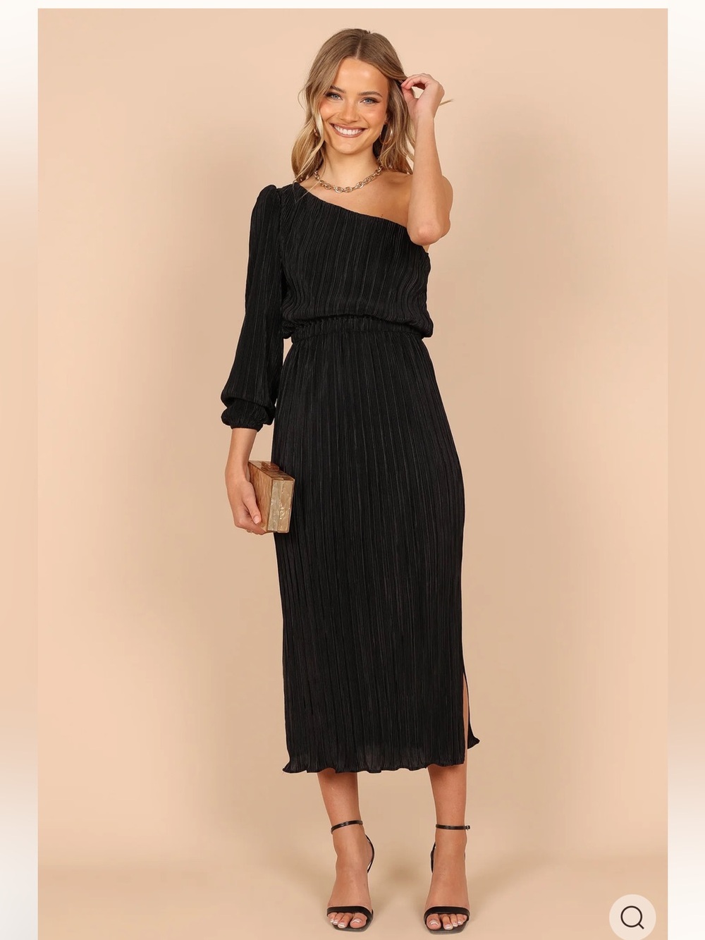 Petal & Pup $99 Pontee One Shoulder Pleated Midi Dress in black